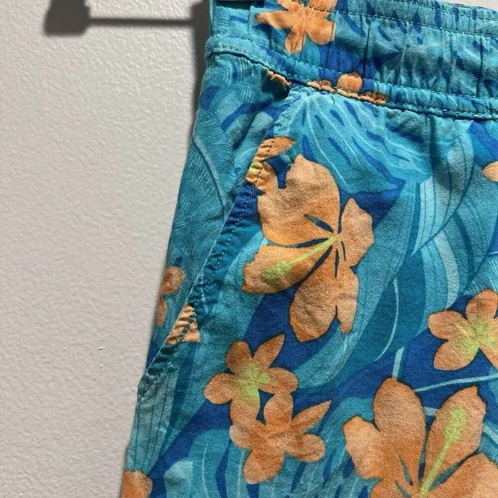 Hurley Boys swim Trunks, Blue With Teal Foliage And Orange‎ Florals, Size 7